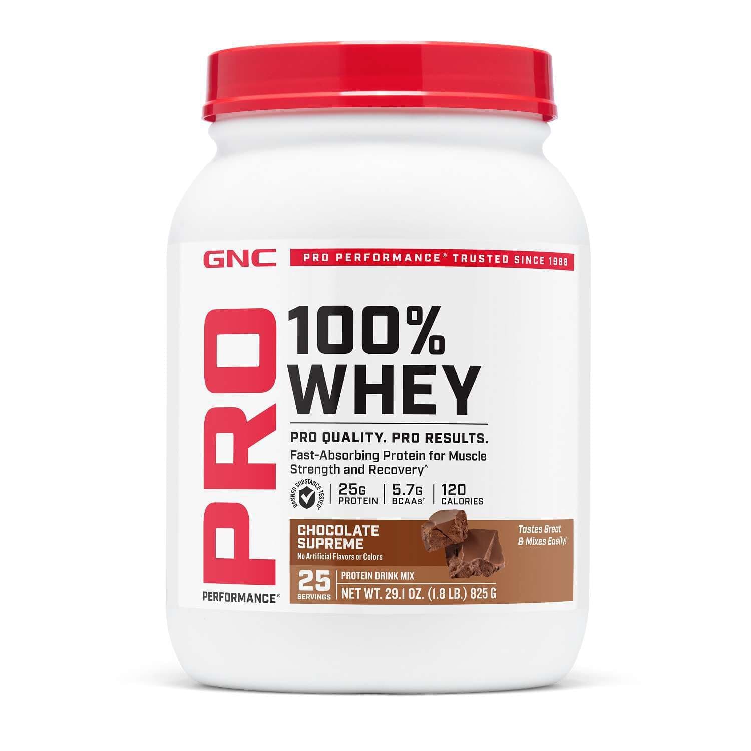 GNC Pro Performance 100% Whey Protein Powder 2.0, Fast Absorbing for Muscle Strength and Recovery, Chocolate, 25 Servings