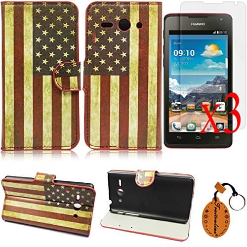 4IN1 #8 Colorful Pattern PU Leather Wallet Case Back Cover For Huawei Ascend Y530 Protective Skin Shell Pouch With Credit Card Slots + 3Screen Protector