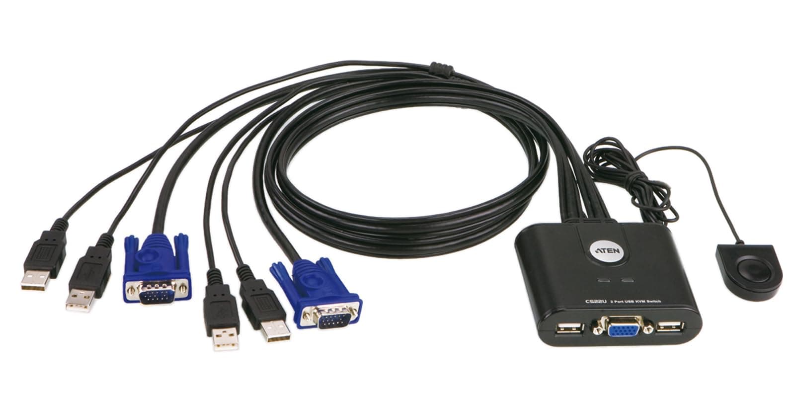 2-Port USB VGA Cable KVM Switch with Remote Port Selector CS22U ATEN (up to 2048 x 1536; DDC2B), support Windows, Mac, Linux & Sun, UK, #1 KVM Market Leader