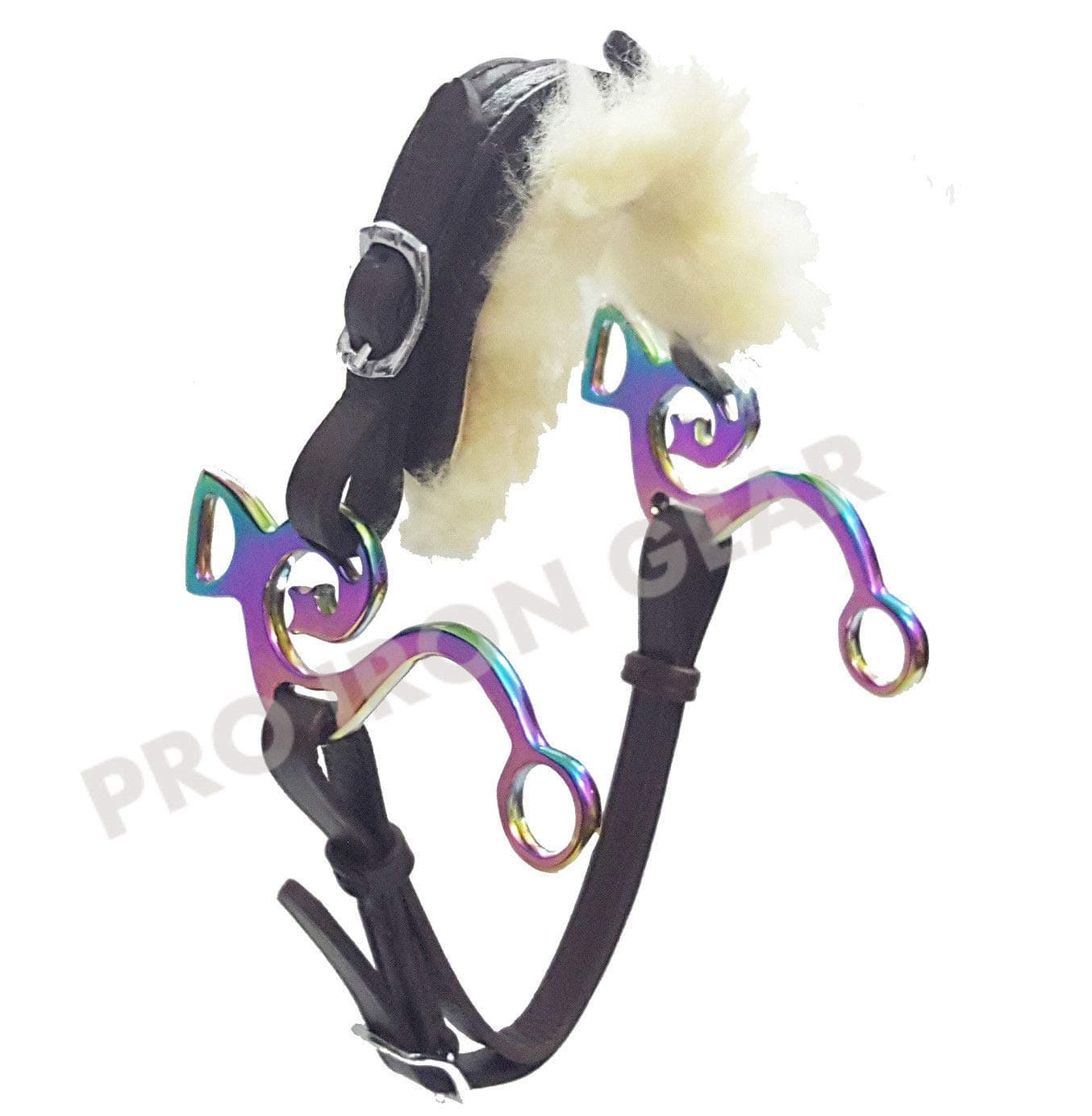 PRO IRON GEAR Rainbow Multi Hackamore Bitless Horse Bit English Western Adjustable Leather (Brown)