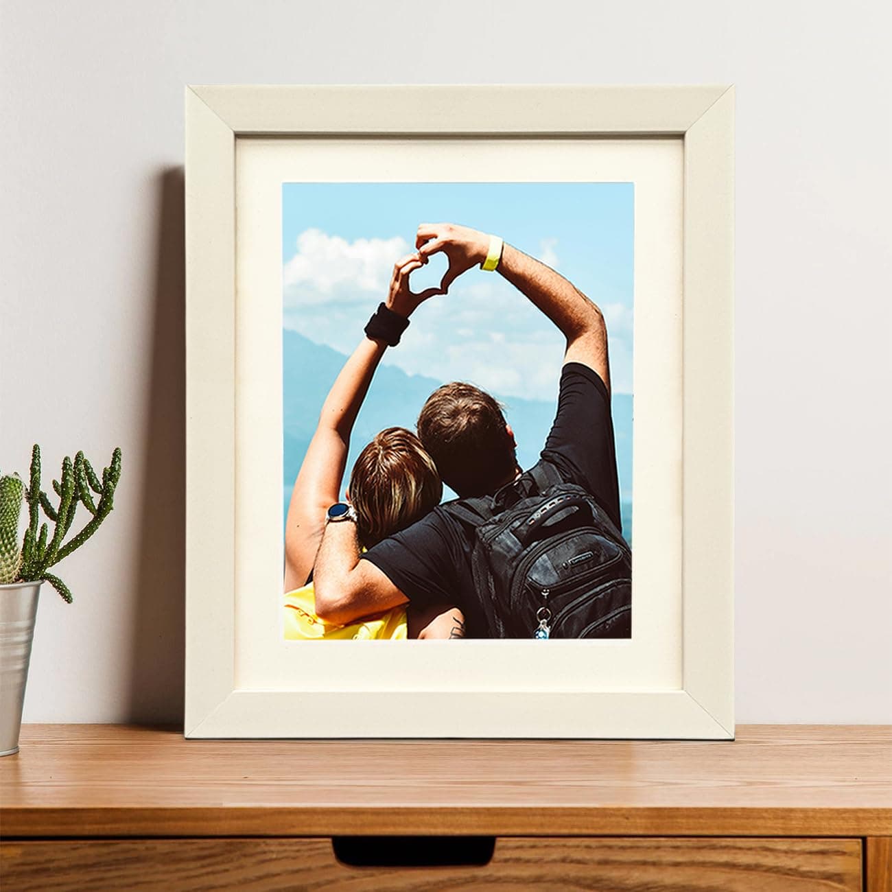 Art Street Synthetic Wall and Table Photo Frame Wood, Rectangular for Home and Office Decor (White, 8x10 Inch, Matted to 6x8 Inch),