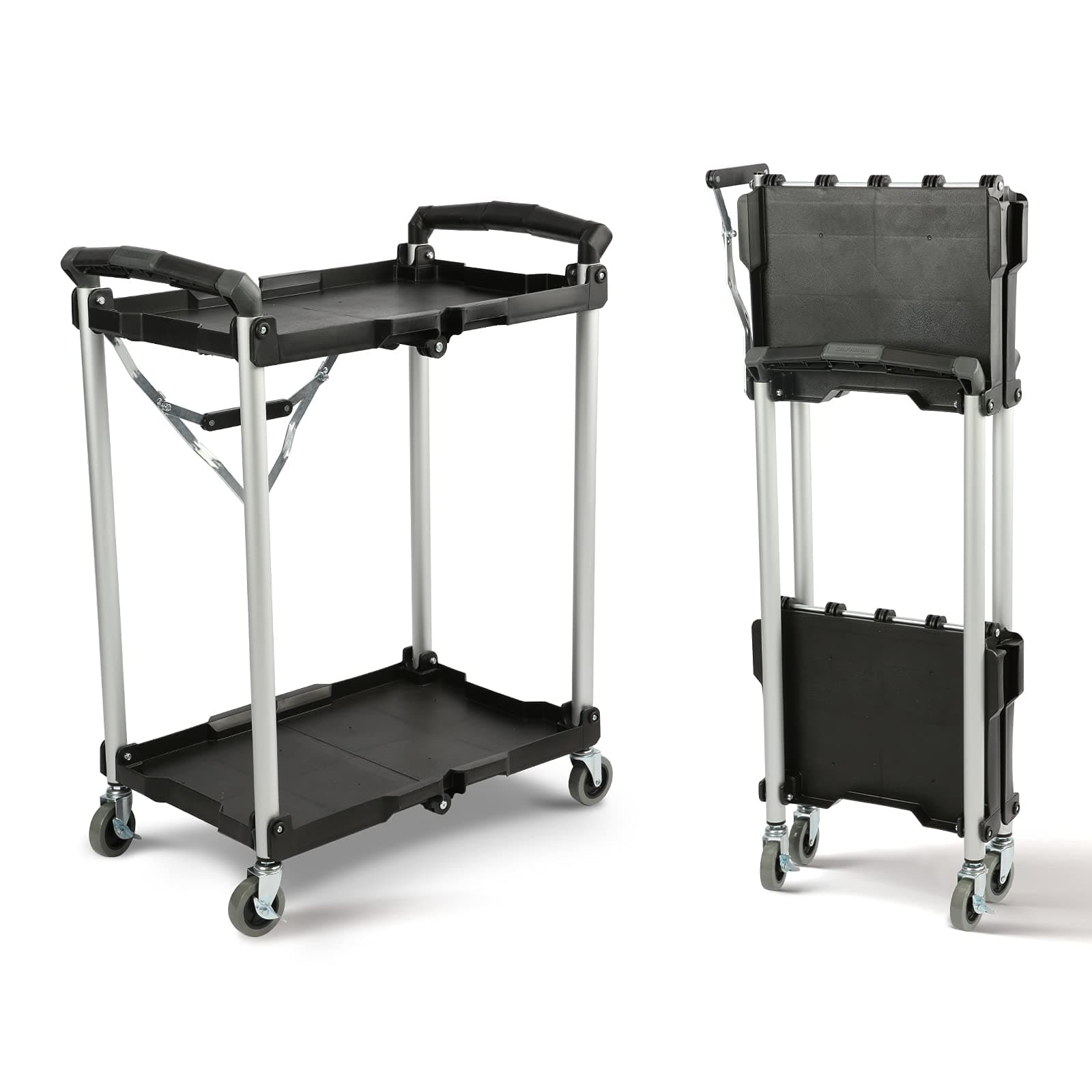 Olympia Tools 89-356 Pack-N-Roll Folding Collapsible Service Cart, Black, 50 Lb. Load Capacity per Shelf, 2-Layers