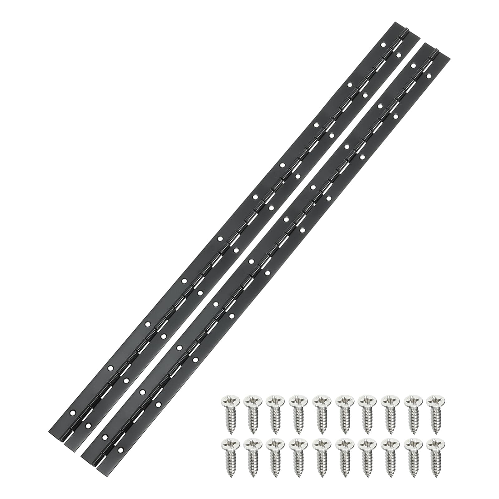 sourcing map 20 Inch Continuous & Piano Hinges, 2pcs Stainless Steel Continuous Hinges with Holes, for Boat Cabinet Door Box Furniture, Black