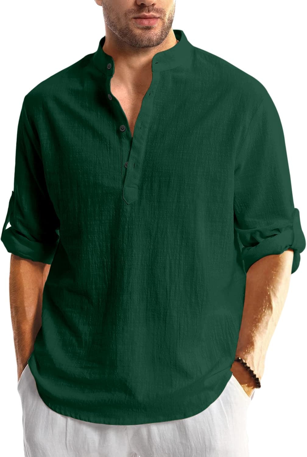BellstoneMen's Solid Regular Fit Shirt (KURTA1600_Dark Green_XL