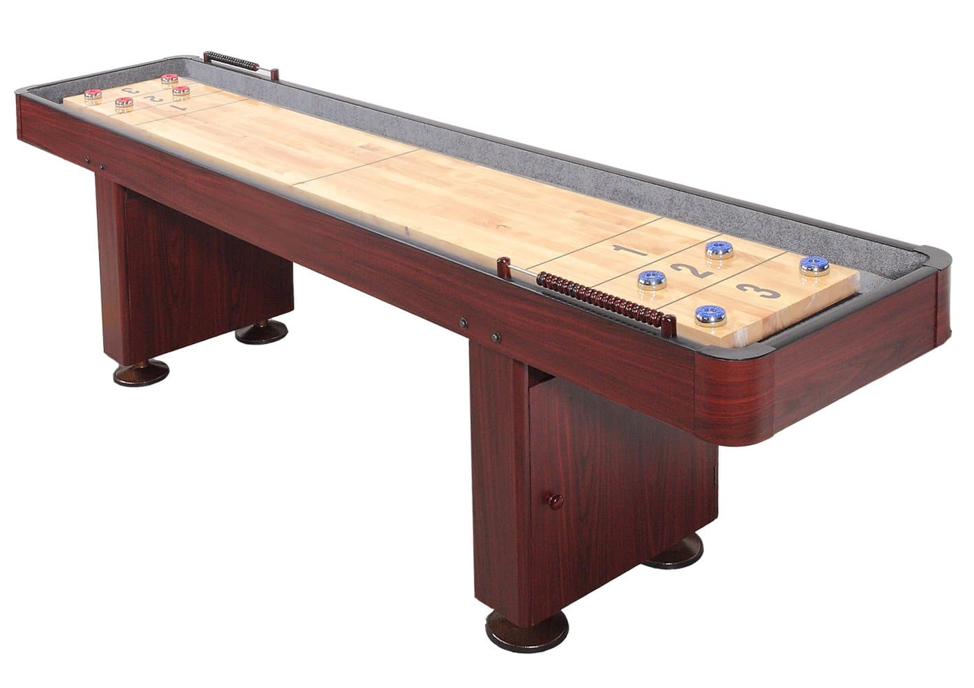 SHUFFLEBOARD TABLE 12 FT SET Hardwood Block Surface Home Game - Cherry Laminate