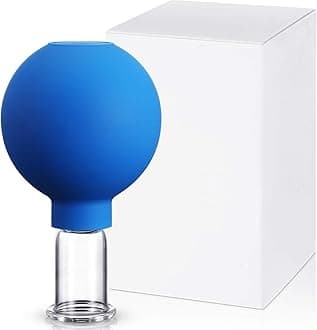 Nuanchu Facial Cupping Cup Glass Face Cup Silicone Cupping Massage Vacuum Suction Mug for Body Face Leg Arm Back Shoulder Muscle and Joint(Blue,0.65 Inch Diameter)