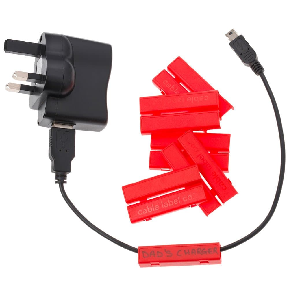 Cablebug2 (Small) Pack of 40 Clip-On Cable Labels, Fits Cables from 2Mm to 5Mm Red