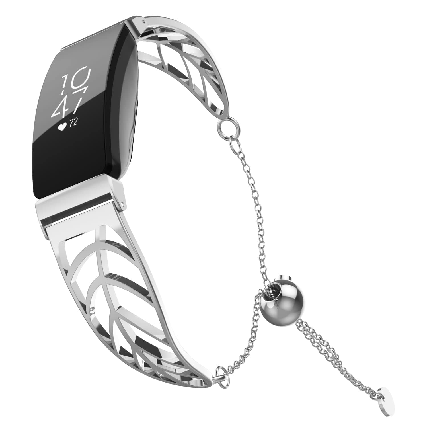 Band and Case Compatible with Fitbit Inspire/Series 6, Leaf Shape Stainless Steel Bracelet Women Replacement for Fitbit Inspire Smart Watch, Silver