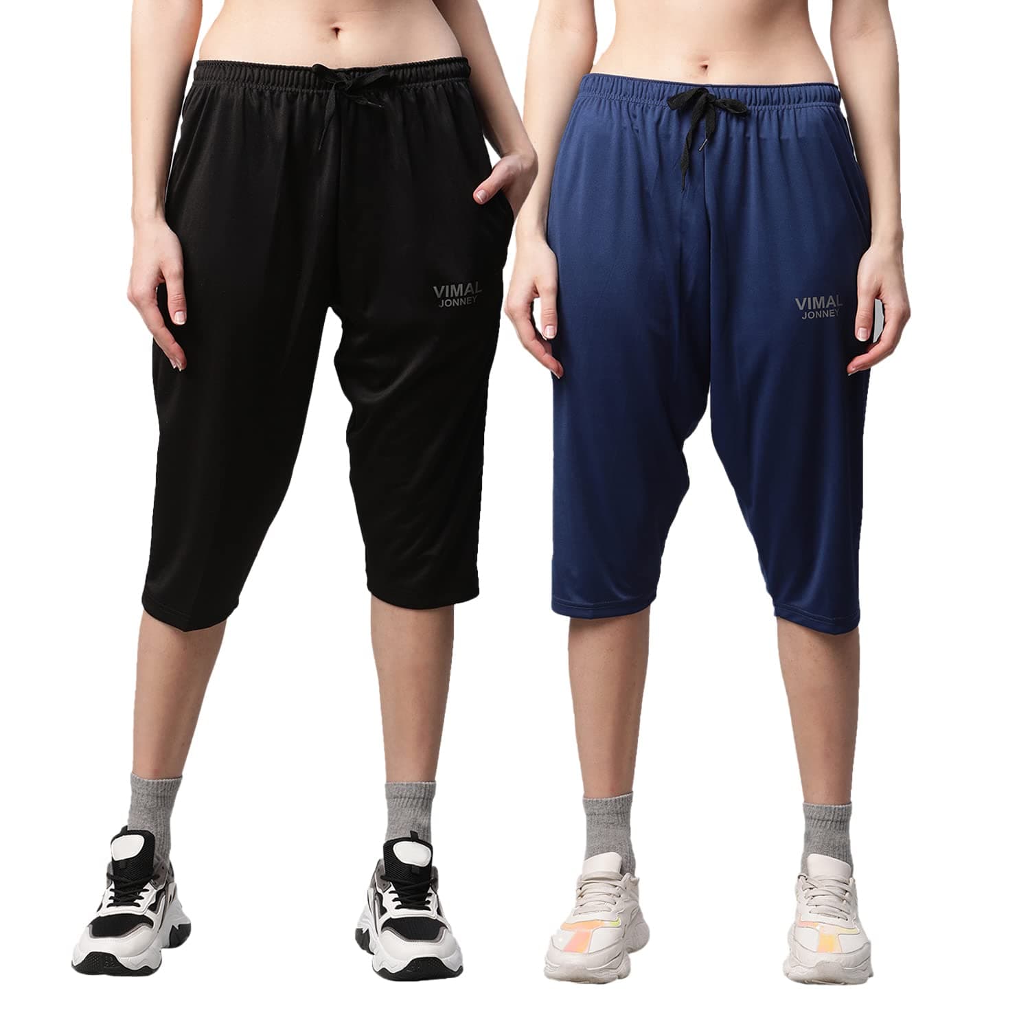 Mack Jonney Dryfit Lycra Solid Capri for Women (Pack of 2)-Dryfit_D13_BLK_BLU_002-P