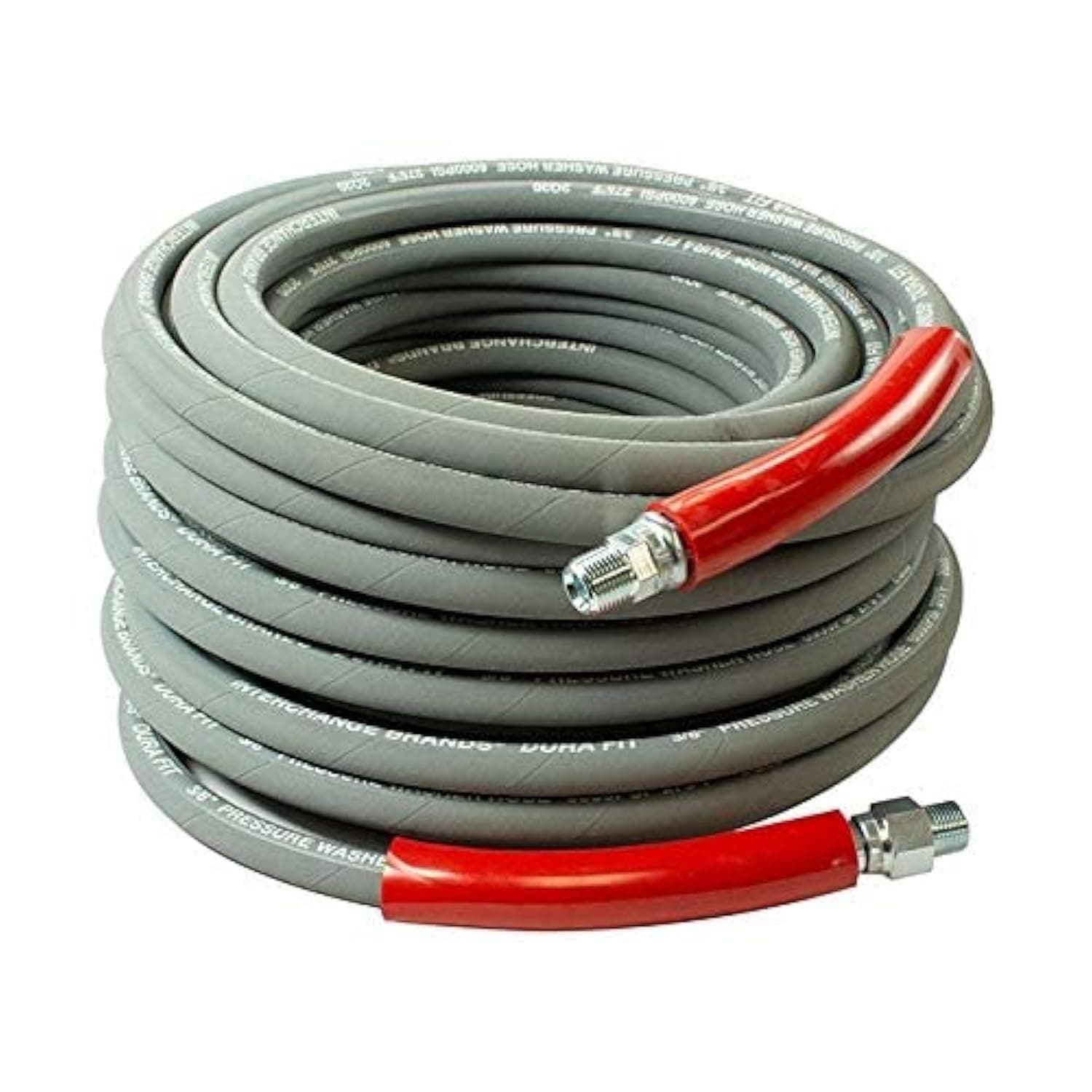 INTERCHANGE BRANDS, LLC - 3/8 In x 50ft 6000 PSI High Pressure Washer Hose Gray Non-Marking, R2 2-Wire Braid, Quick Couplers, 275 Max Temp, Assembled in USA