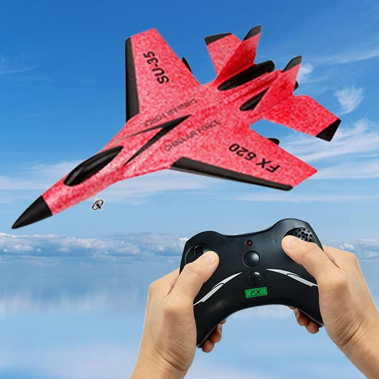 Rc Plane, Remote Control Airplanes, 2.4 Ghz RC Plane Ready to Fly, Easy to Fly RC Glider Aircraft, Jet Fighter Toys Gift for Beginner Adult Kids, Includes Battery, 6-axis Gyro, Cool Light (RED)