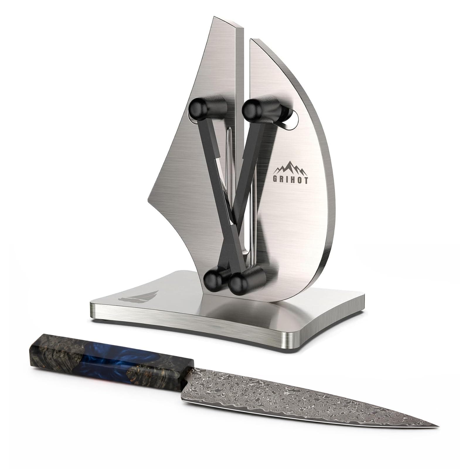 VN3 Professional Knife Sharpener | 3-Action Streamlined Sailboat Design for Effortless Knife Sharpening - The Ultimate Tool for Precision 11 to 21 Degree Angles (Upgrade Stainless Steel)