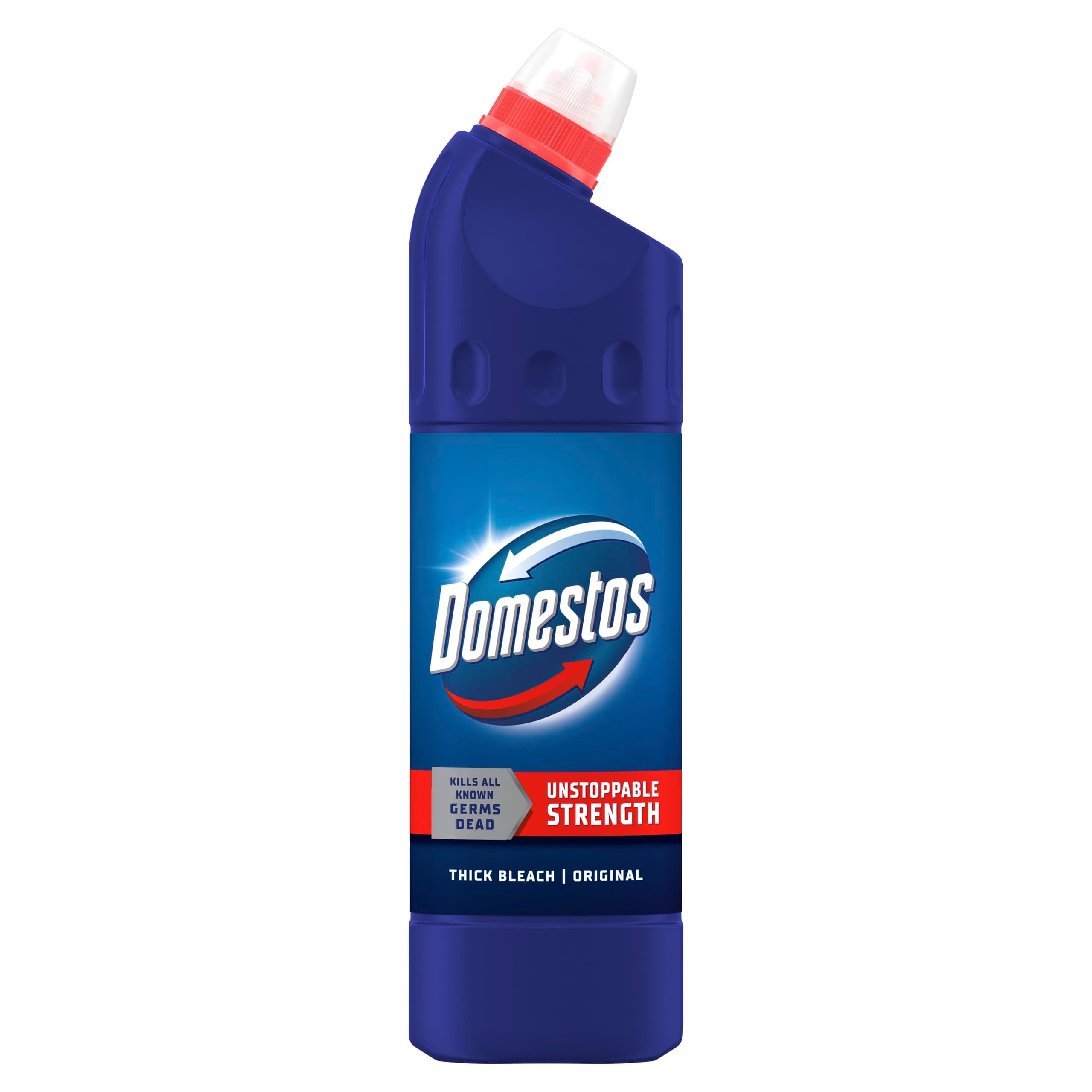 Domestos Original Thick Bleach disinfectant that eliminates 99.99% of bacteria and viruses* unstoppable strength 750 ml