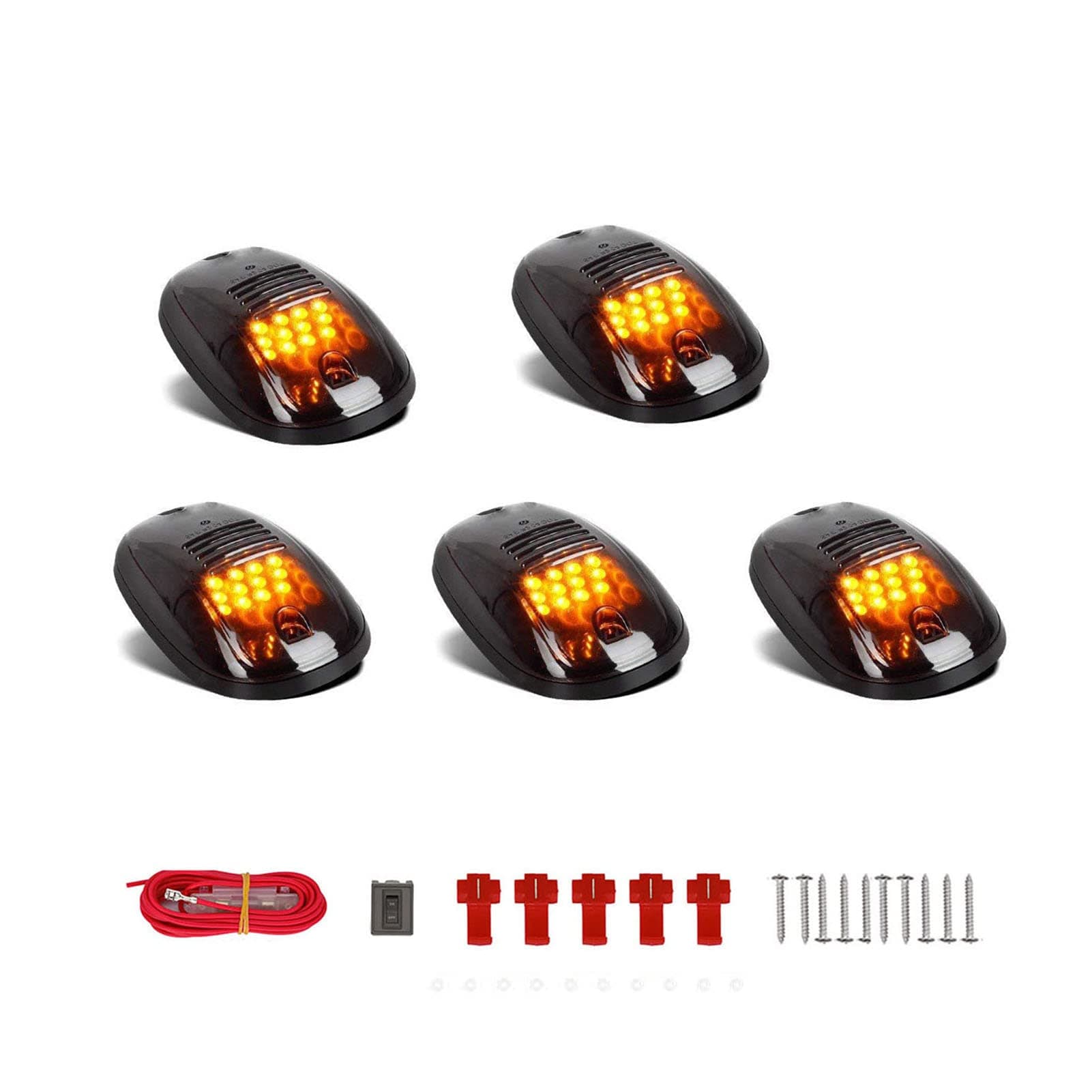 NPAUTO 5pcs 12 LED Smoked Amber Cab Lights Replacement for 2003-2018 Dodge Ram 1500 2500 3500 4500 5500 Roof Top Clearance Lights Running Lights w/Wiring Harness