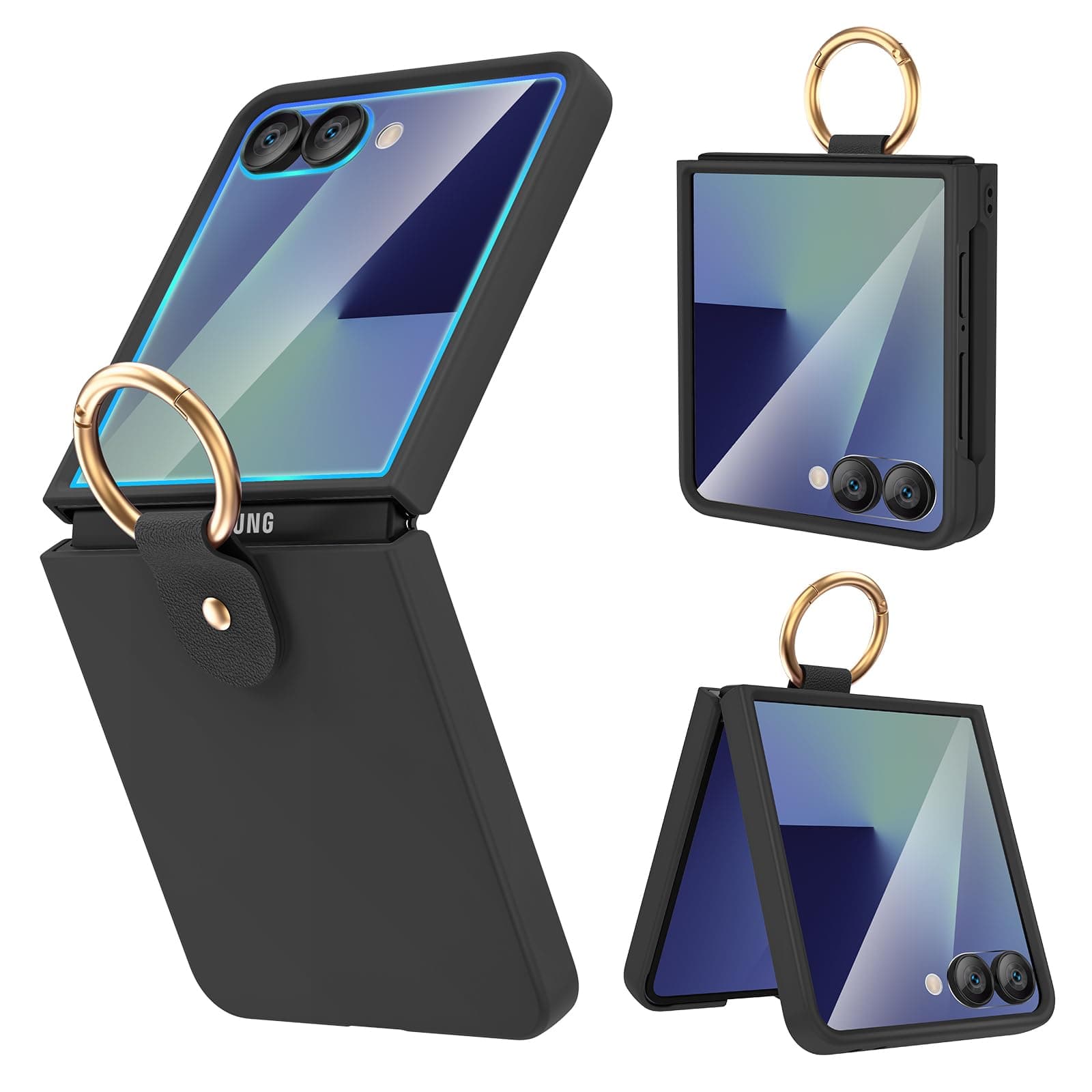 for Galaxy Z-Flip-7 Slim Case with Ring, Hard PC Anti-Scratches Z flip7 Case with Screen Protector, Full Body Protection Phone Cover for Samsung Galaxy Z Flip 7, Black