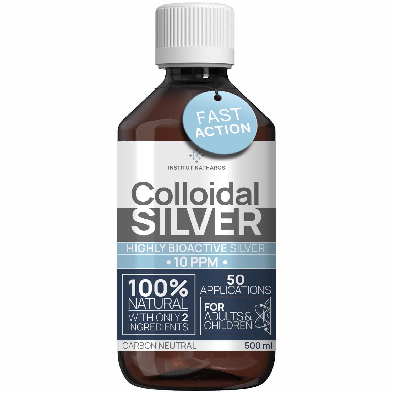 Colloidal Silver 10ppm 500 ml | Premium Silver Water Stronger than 25ppm | For Humans, Dogs & Cats | Carbon Neutral | 100% Natural with 2 Ingredients