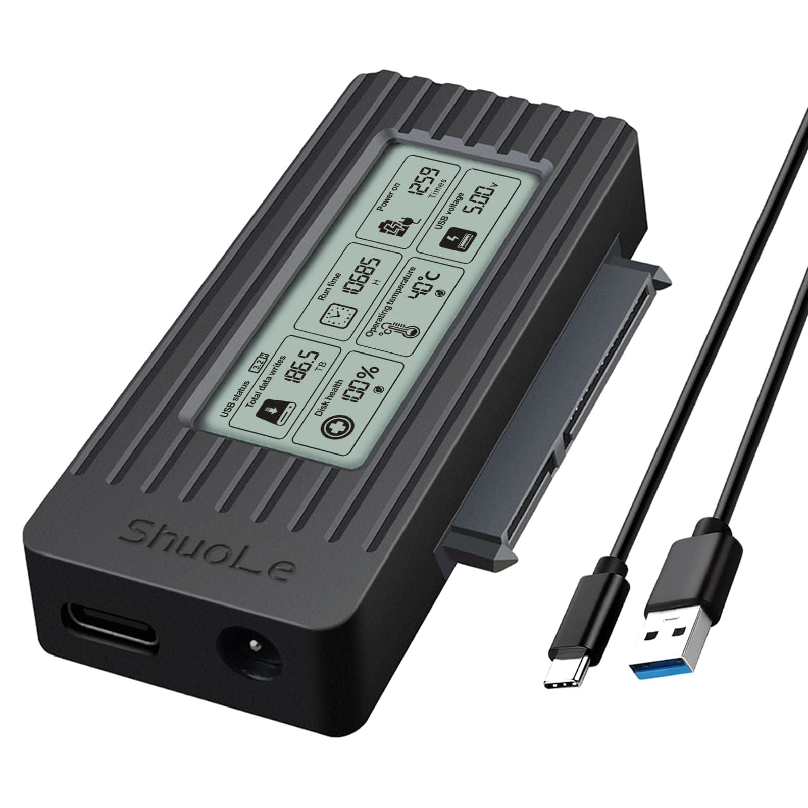 SATA to USB3.2/3.1/3.0 Cable 2.5inch Hard Drive Adapter Type c Hard Disk Converter for SSD/HDD Data Transfer with LCD Screen Display