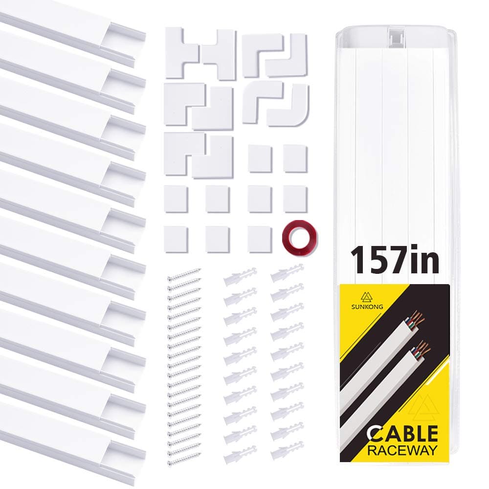 Cable Management, 15.75'' 10pcs Cable Raceway SUNKONG All-Inclusive Cord Organizer for TV/Computer/Others at Home or Office, Easy-to-Install Cord Cover