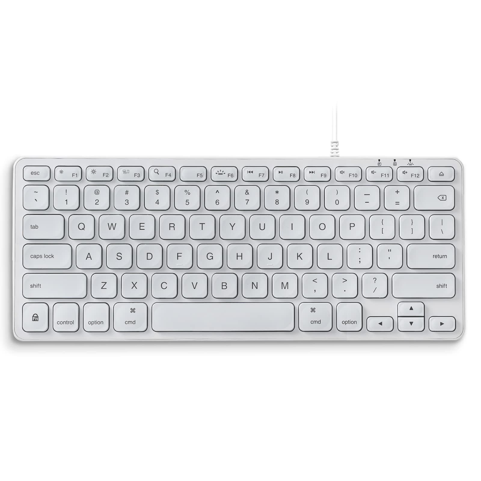 perixx PERIBOARD-332MW Mini Backlit Keyboard for Mac with Cable - Thin Scissors Keys with Large Letters - White LED - QWERTY Layout US English