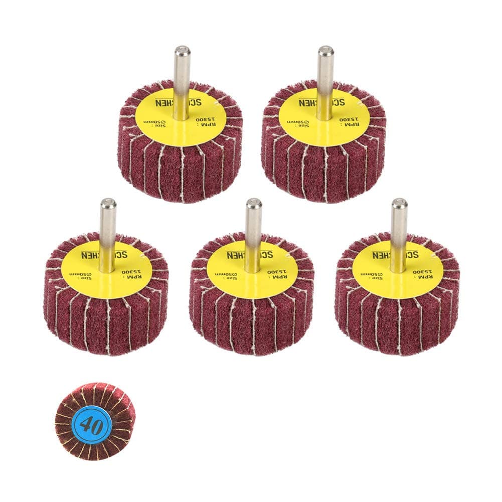 Abrasive Flap Wheel Sander 2"x 1" x 1/4" Mounted Non-Woven Interleaf for Drill Rotary Tool Grit #40-5 Pack