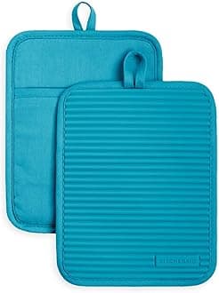 KitchenAid Ribbed Soft Silicone Pot Holder Set, Ocean Drive 7"x9"