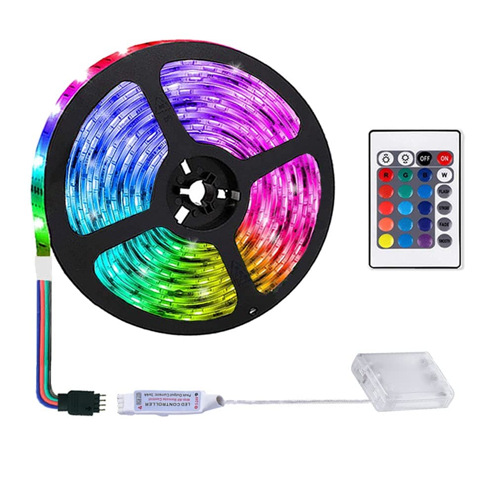 2m/6.6FT Battery Powered Led Strip Lights, LED Strip with 24 Keys Remote Control, RGB Led Rope Lights for Party and DIY Decoration