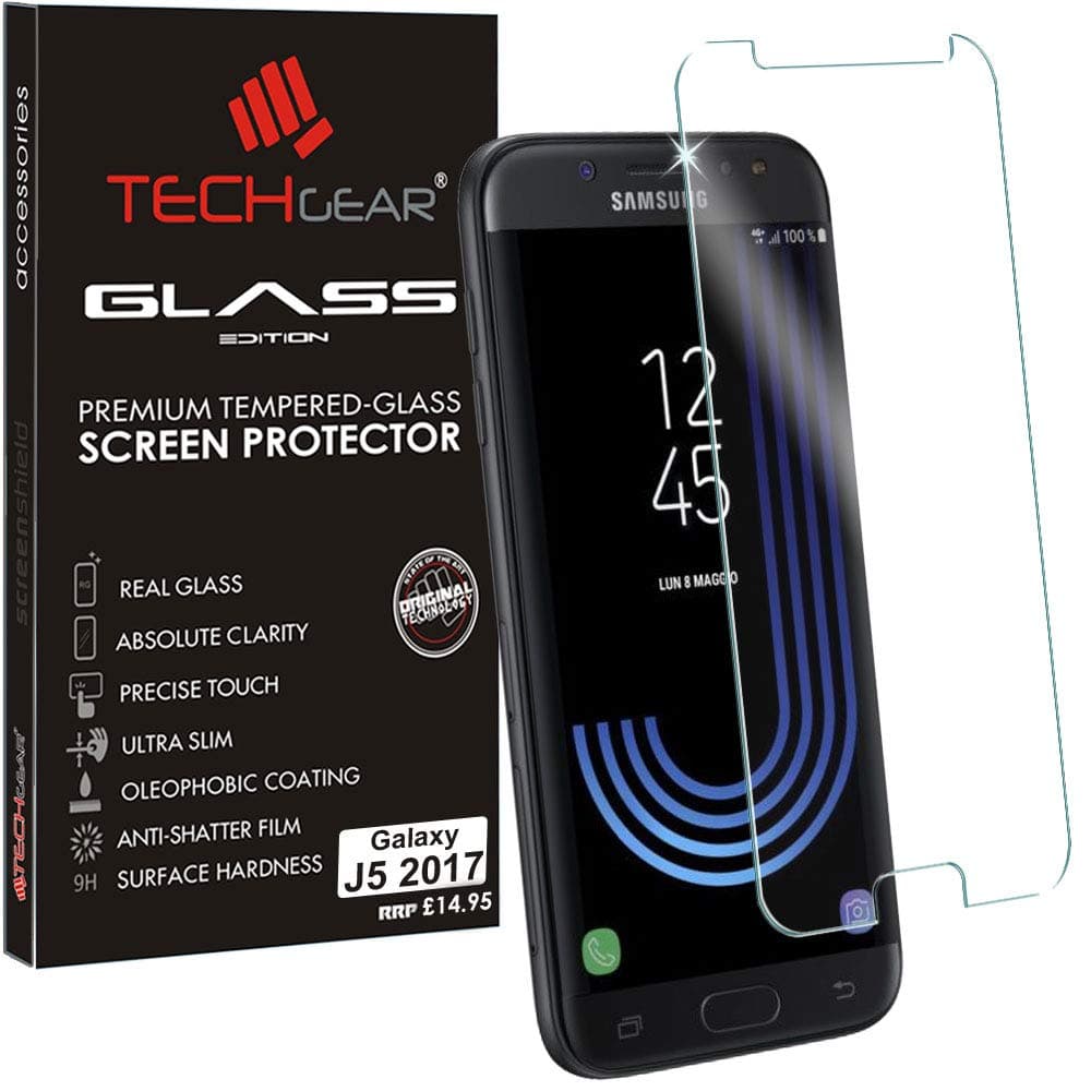 TECHGEAR Screen Protector for Galaxy J5 2017 (SM-J530 Series) - GLASS Edition Genuine Tempered Glass Screen Protector Guard Cover Compatible with Samsung Galaxy J5 2017