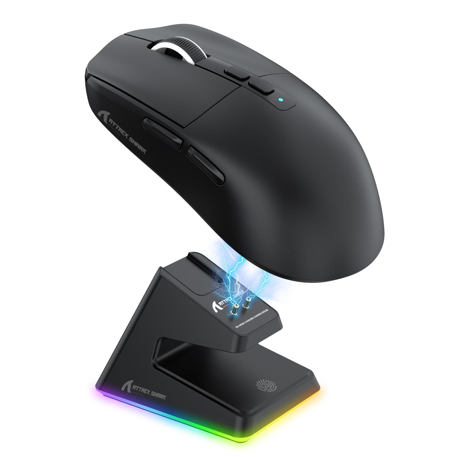 ATTACK SHARK X6 Lightweight Wireless Gaming Mouse with RGB Backlight Charging Base,Tri-Mode Wired/2.4GHz/BT5.2,26K DPI, PAW3395 Optical Sensor,HUANO Switch,5programmable Buttons,PC/Mac(Black)