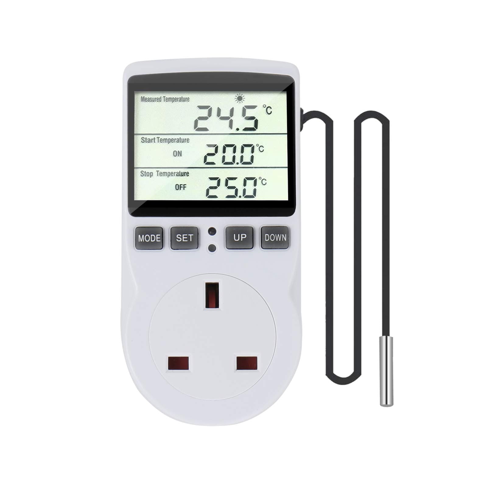 Furado Digital Temperature Controller, LCD Screen Heating Cooling Temperature Switch, Thermostat Outlet Socket with 1.7m Sensor, 230V Digital Thermostat for Greenhouse Farm Terrarium Reptile