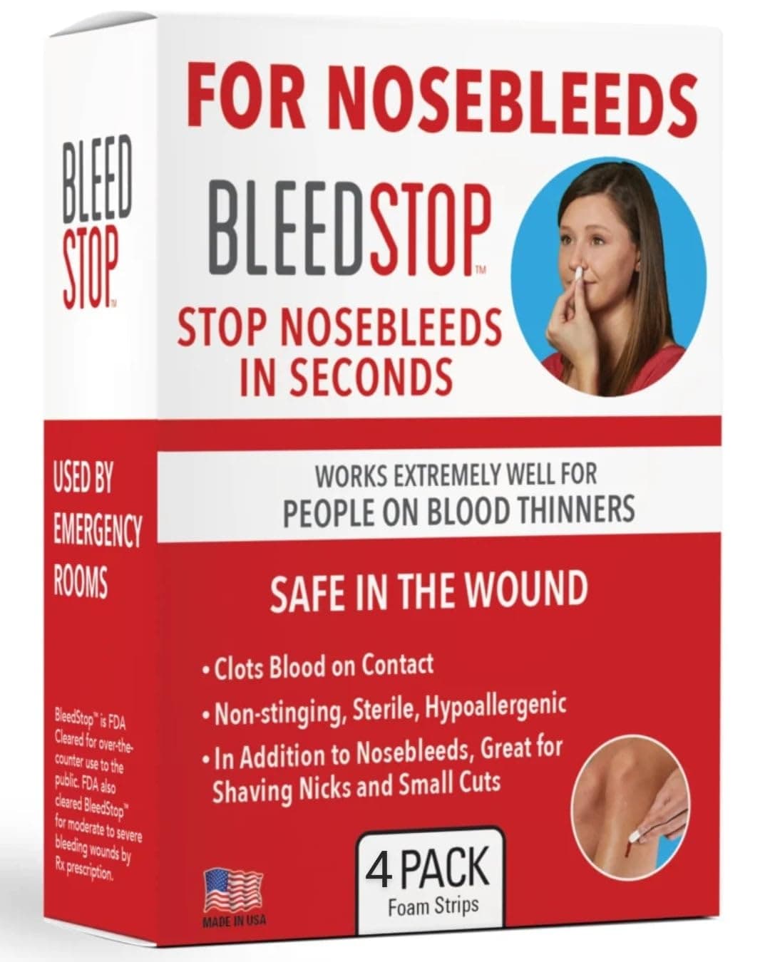 BleedStop™ Nosebleed Strips – Fast Acting Blood Coagulant Foam Inserts – Helps Clot Blood on Contact – Non-Stinging Sterile Hypoallergenic for Mild to Heavy Nosebleeds