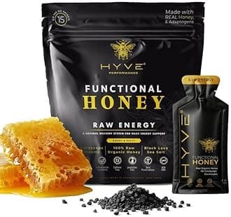 Functional Pre-workout Honey – Caffeine Free Raw Energy Packets with Organic Cordyceps Mushrooms, Volcanic Sea Salt & Organic Honey – Energy Boost with Natural Adaptogens, Pack of 15 Sachets, Sweet & Salty
