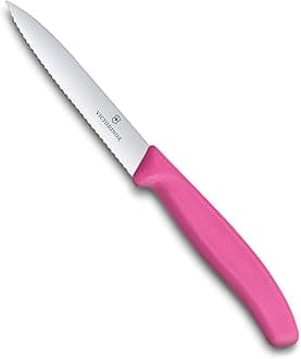 Victorinox Swiss Classic Gemüsemesser mit Wellenschliff, 10 cm Klinge, Mittelspitz, Spülmaschinengeeignet, Edelstahl, pink rosa