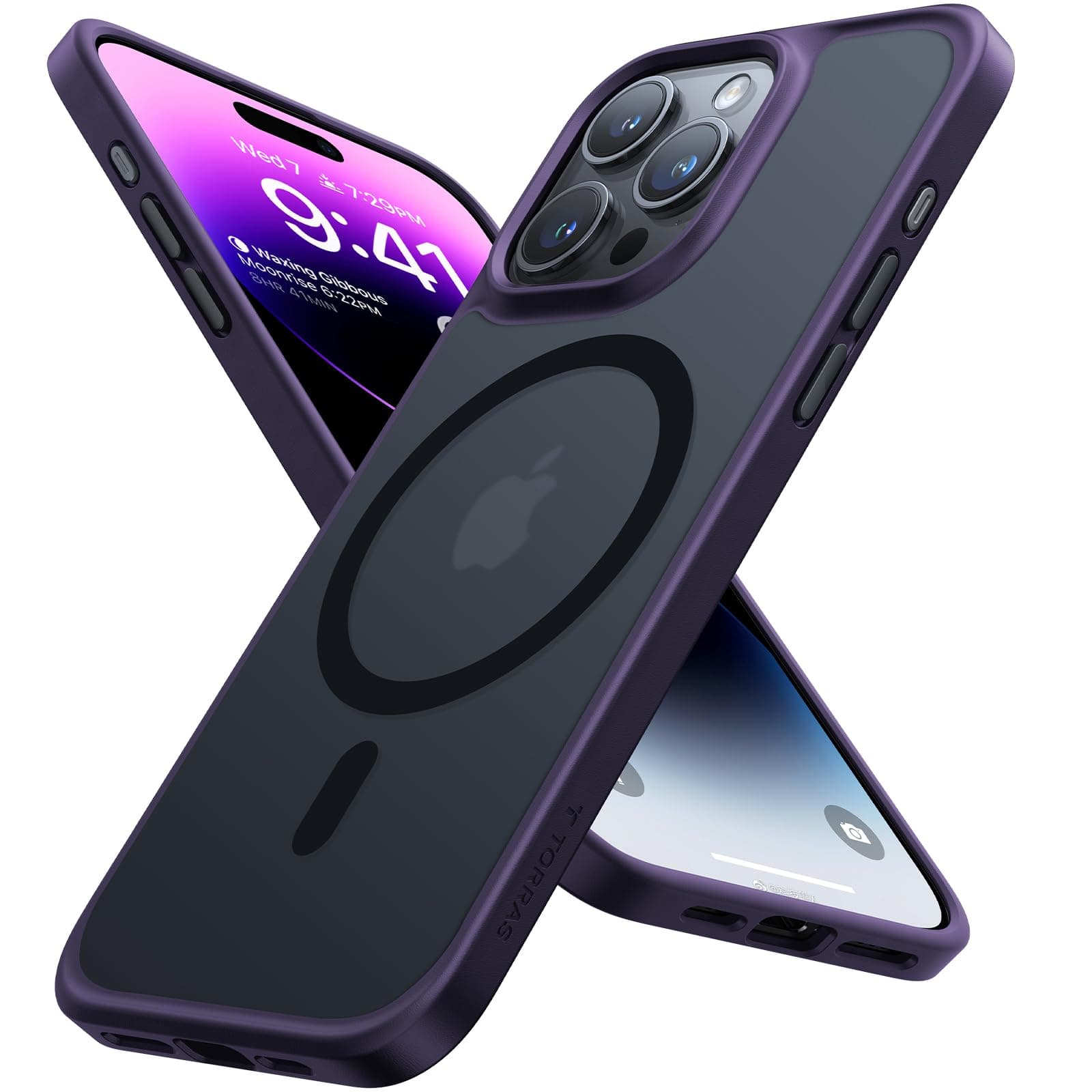 TORRAS Magnetic Shockproof for iPhone 15 Pro Case 6.1 inch, [Military-Grade Drop Tested][Compatible with MagSafe] Translucent Hard PC Back with Silicone Slim Protective Cover Anti-Fingerprint, Purple