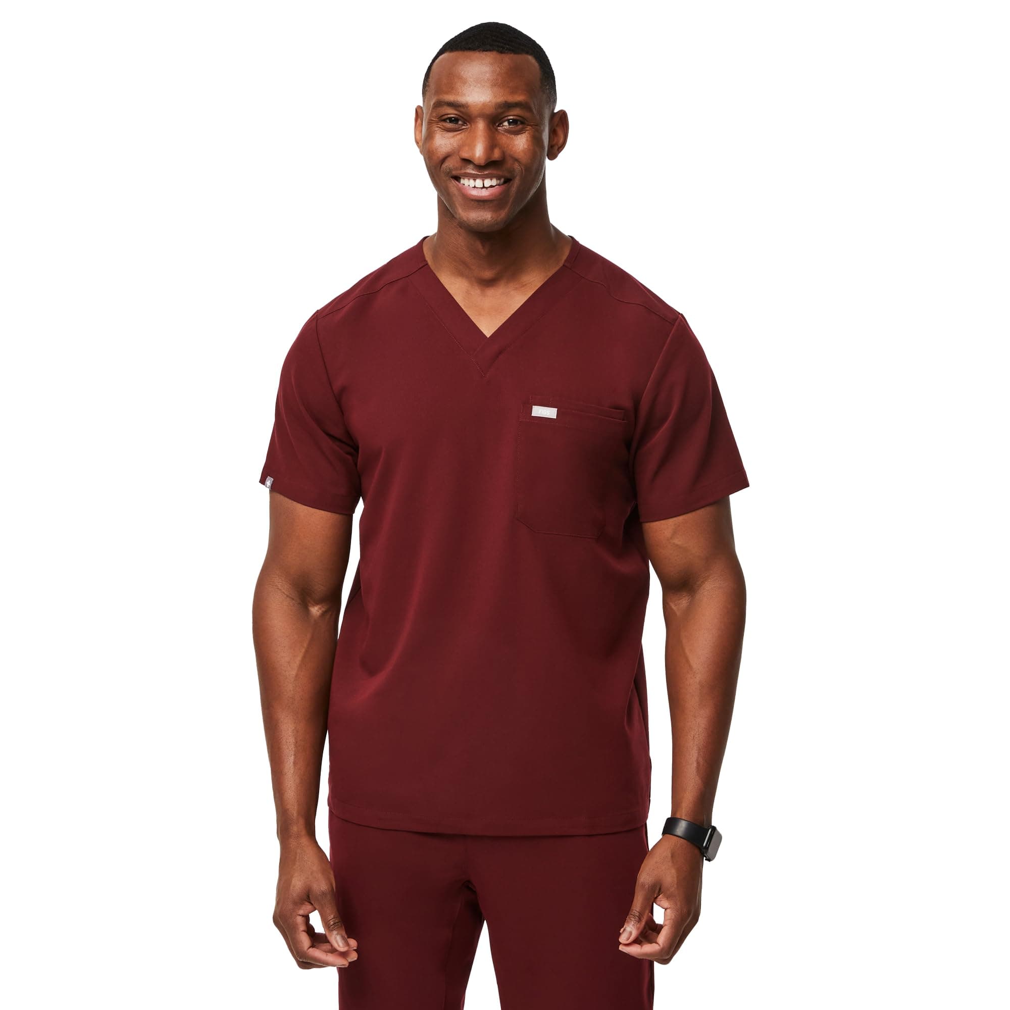 FIGSFIGS Leon Scrub Top for Men – 3 Pockets, Tailored Fit, Modern V-Neck, 4-Way Stretch, Moisture-Wicking Men's Scrubs