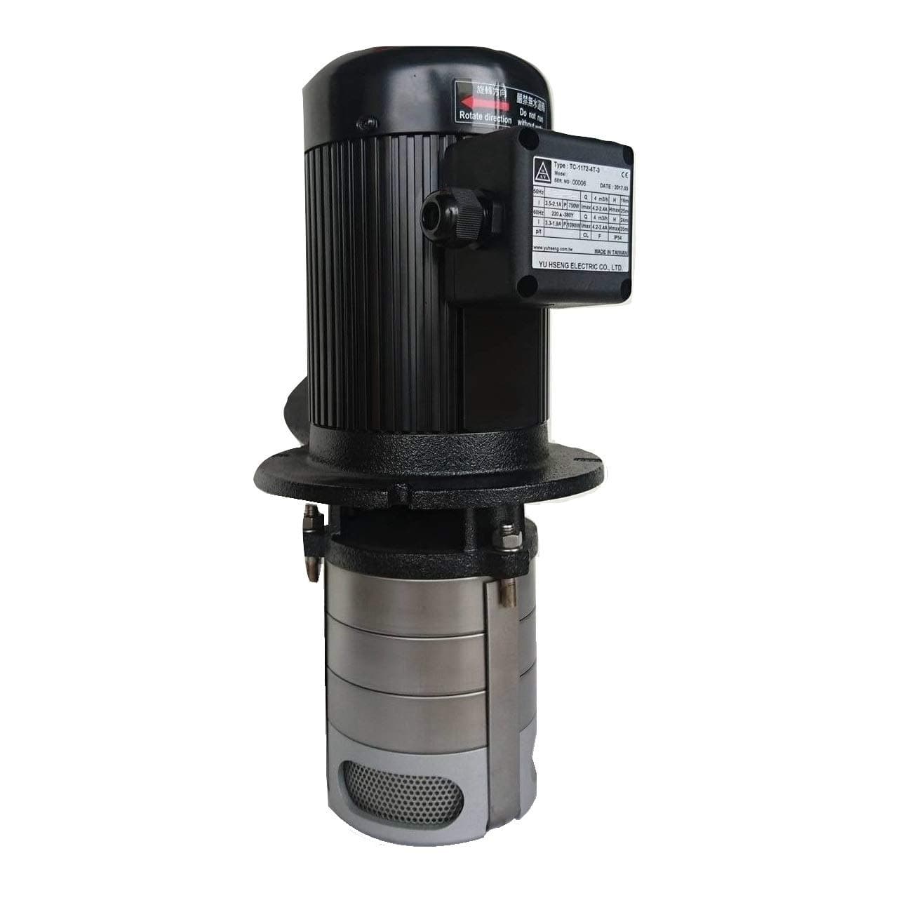 CNC Lathe Multi-Stage Circulation Coolant Pump, 1HP (750W) 2 impellers, Immersion Length 172mm (7"), PT(BSPT) 3/4" Thread, Three 3 Phase 220/440 V