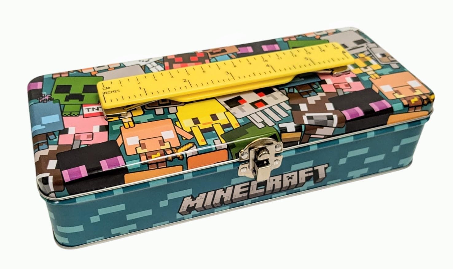 Tin Box Company Large Storage Box with Ruler Handle, Minecraft