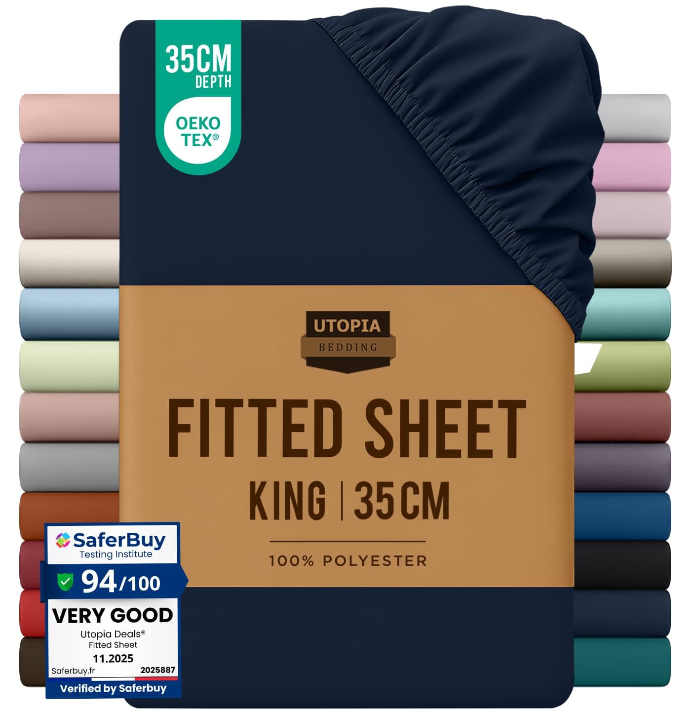 Utopia Bedding Fitted Sheet King, Navy - Deep Pocket 14 inch (35 cm) - Easy Care - OEKO-TEX Certified - Soft Brushed Microfibre Fabric - Shrinkage and Fade Resistant - Bottom Sheet