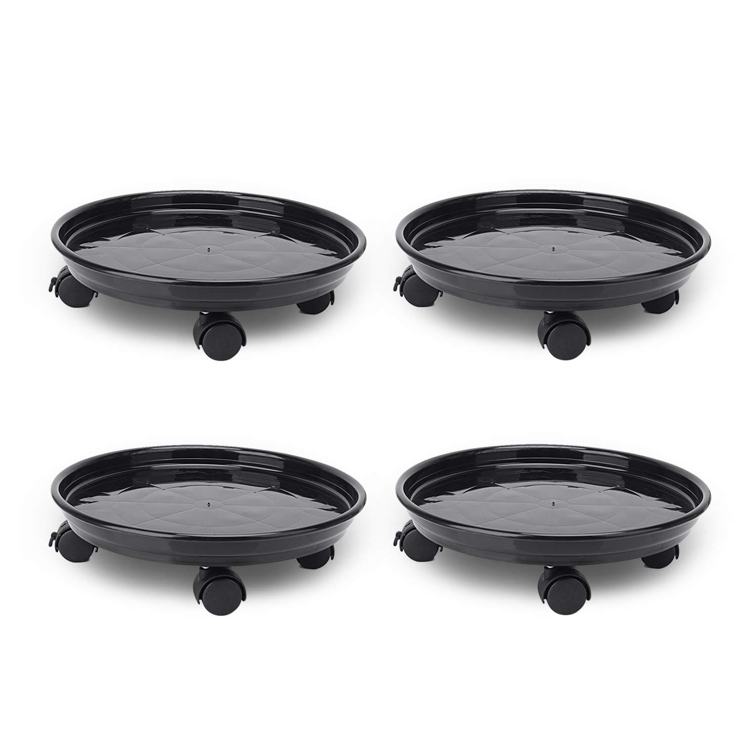 4 Pack 11.8" Black Plant Caddy with Easy Moving Caster Wheels Round Movable Planter Dolly Trolley Tray Pallet Outdoor Indoor Tree Flower Stand Planter