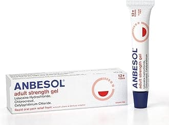 Anbesol Adult Strength Gel for Rapid Pain Relief from Mouth Ulcers and Denture Irritation, Contains Lidocaine 2 Percent, Suitable for Ages 12+, Sugar Free, 10G