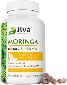 Jiva Botanicals Moringa Leaves Extract Capsules - Made from Moringa Leaf Powder and Oleifera Supplement for Immune and Normal Joint Support - 90 Capsules (Pack of 1)