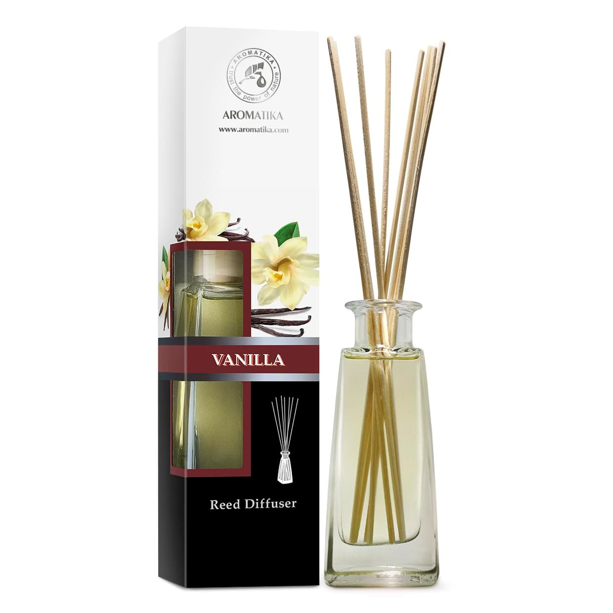 AROMATIKA Reed Diffuser with Natural Essential Oil Vanilla 3.4 Fl Oz (100ml) - Scented Reed Diffuser - Gift Set with Bamboo Sticks - Best for Aromatherapy - SPA - Home - Office - Fitness Club