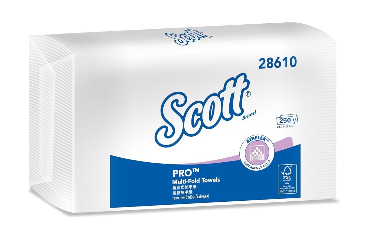 Multi-Fold Paper Towel 28610 - 1 Pack x 250 Sheets (White Colour - Sheet Size 24 cm X 23.1 cm)