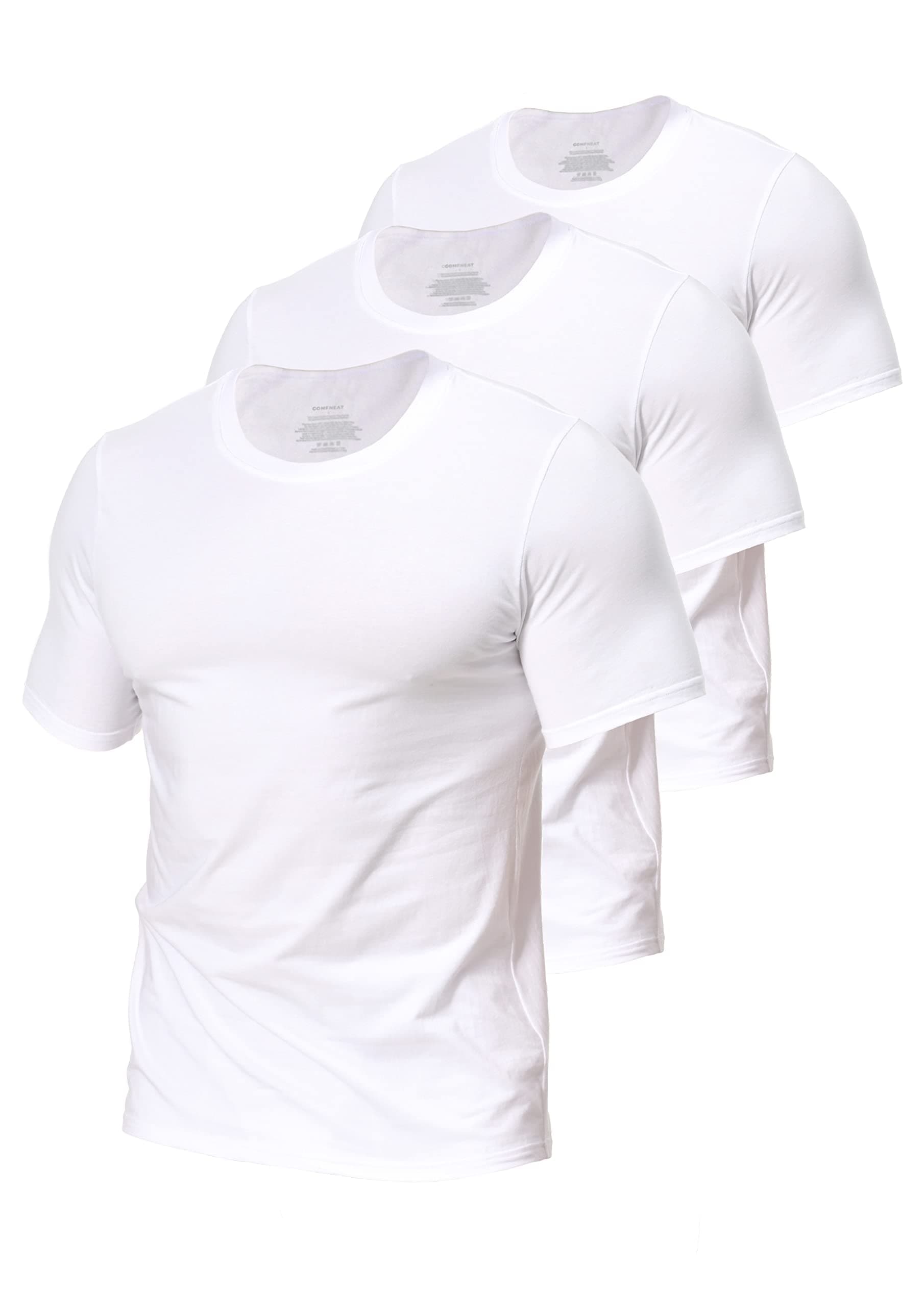 Men's 3-Pack Stretchy Undershirts Crew Neck Long Back Hem T-Shirts