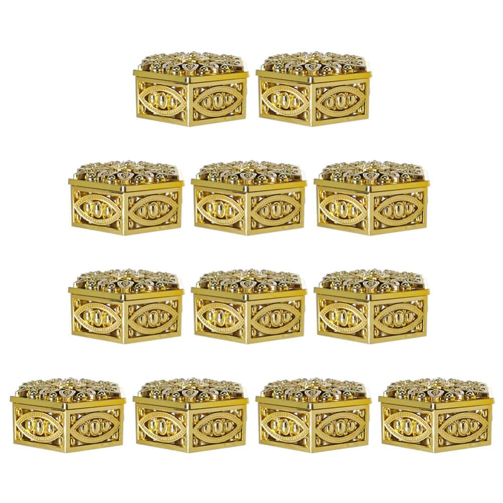 Garneck12Pcs Hollow Out Hexagon Candy Boxes Classic Gold Hexagonal Openwork Box Plastic Trinket Box Small Gift Boxes for Wedding Valentine's Day Birthday Party Decorating