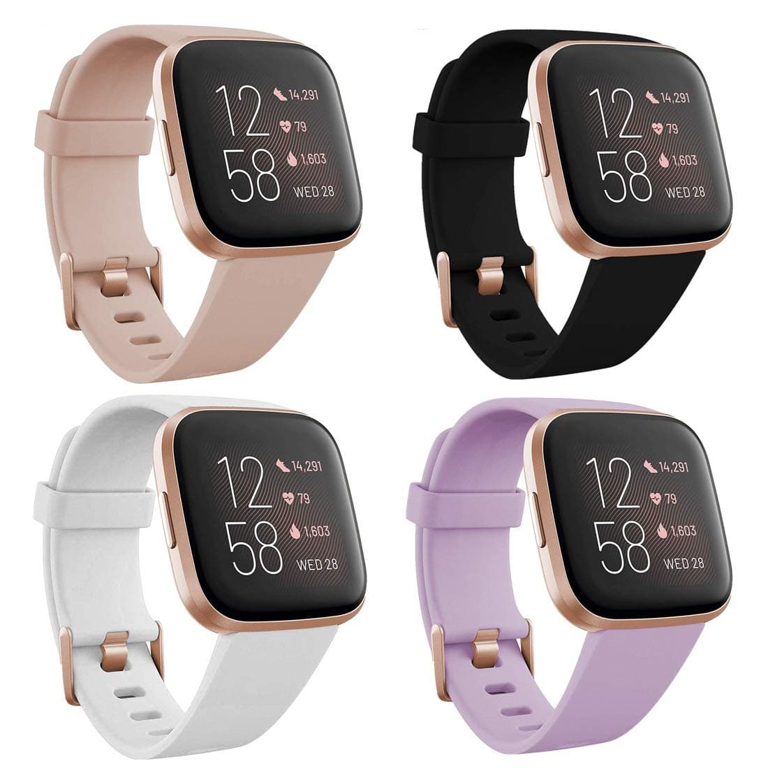 4-Pack bands compatible with Versa 2,Sport Bands Replacement for Versa/Versa 2/Versa Lite with Rose Gold Watch Buckle for Women