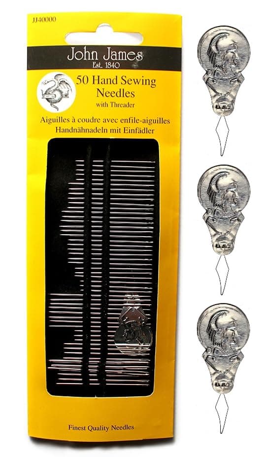 Stitchtight - John James JJ40000 50 Assorted Sewing Needles Bundle with 3 Standard Needle Threaders