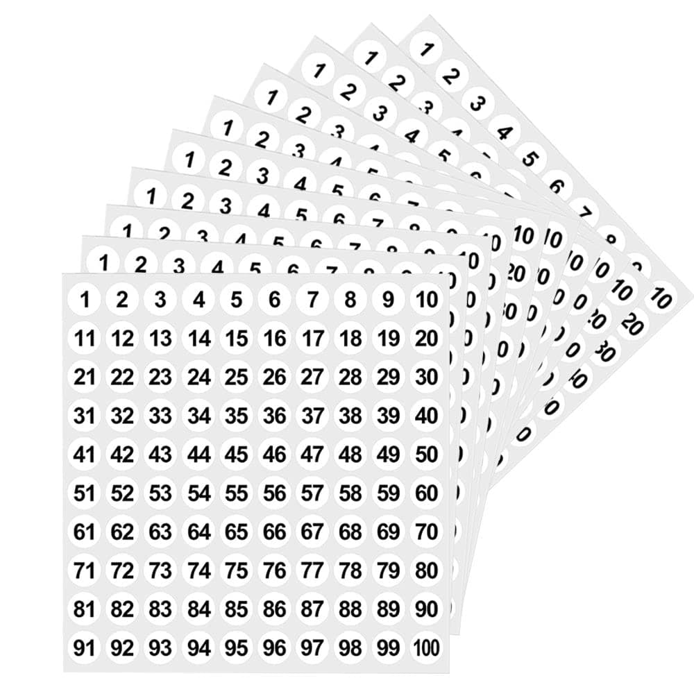 10 Sheets Small Self Adhesive Number Stickers, 1 to 100 Sticky Round Number Labels for Sorting, Organizing, Storage Boxes, Lockers, Office&School Supplies, 10 mm