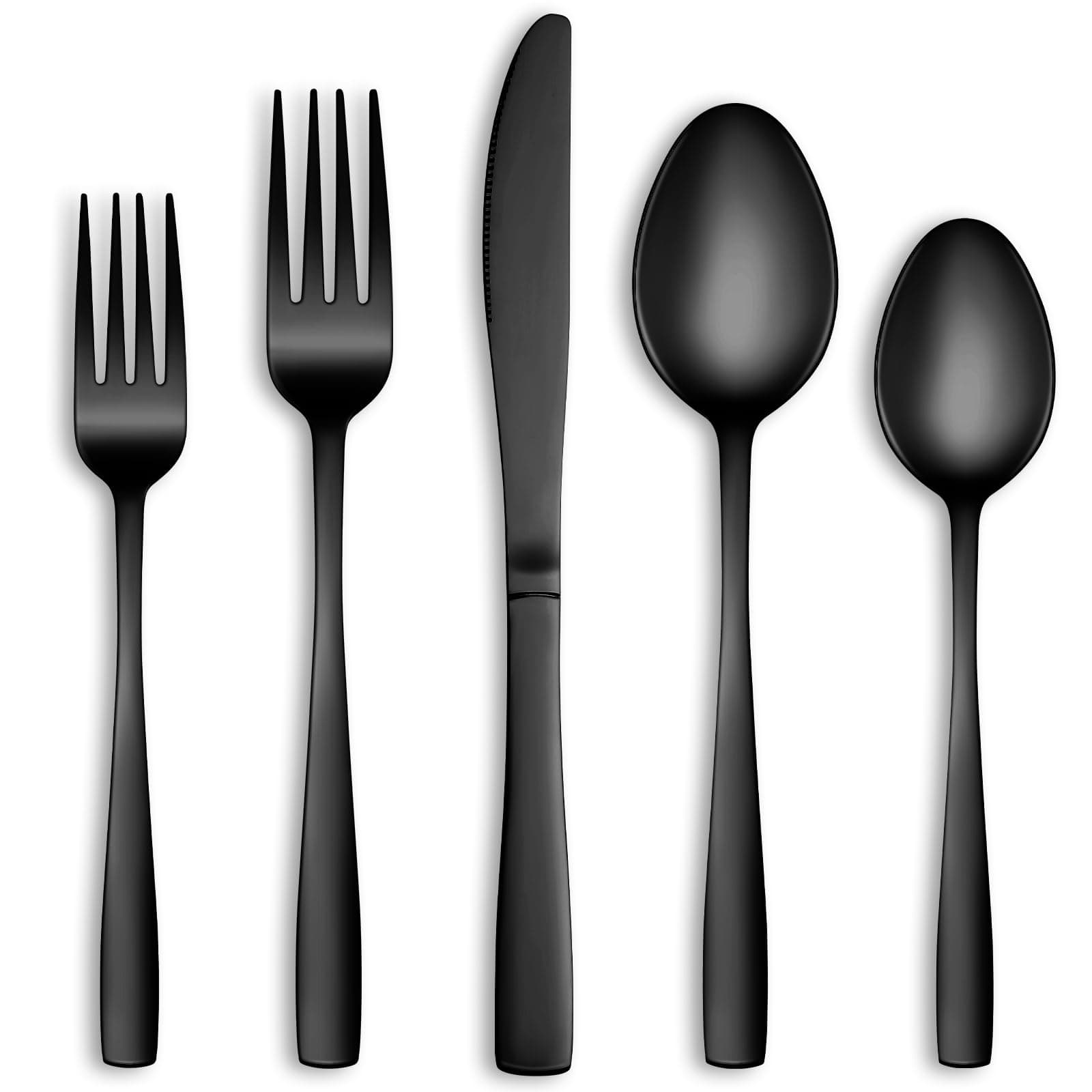 30 Pcs Black Silverware Set, Stainless Steel Flatware Set Service for 6, Mirror Polished Cutlery Utensil Set, Durable Home Kitchen Eating Tableware Set, Include Fork Knife Spoon Set, Dishwasher Safe