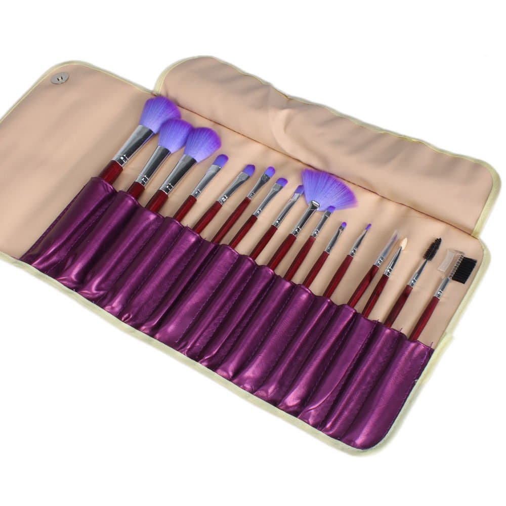16pc Professional Cosmetic Makeup Make up Brush Brushes Set Kit With Purple Bag Case (Pouch A)