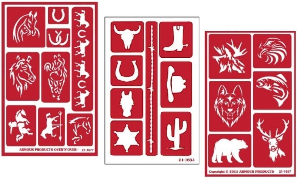 3 Armour Etch Over N Over Reusable Glass Etching Stencils Set | Horse, Western and Wild Animals Theme